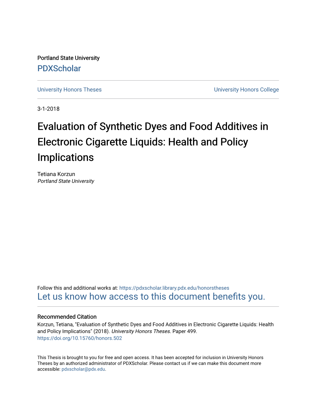 Evaluation of Synthetic Dyes and Food Additives in Electronic Cigarette Liquids: Health and Policy Implications