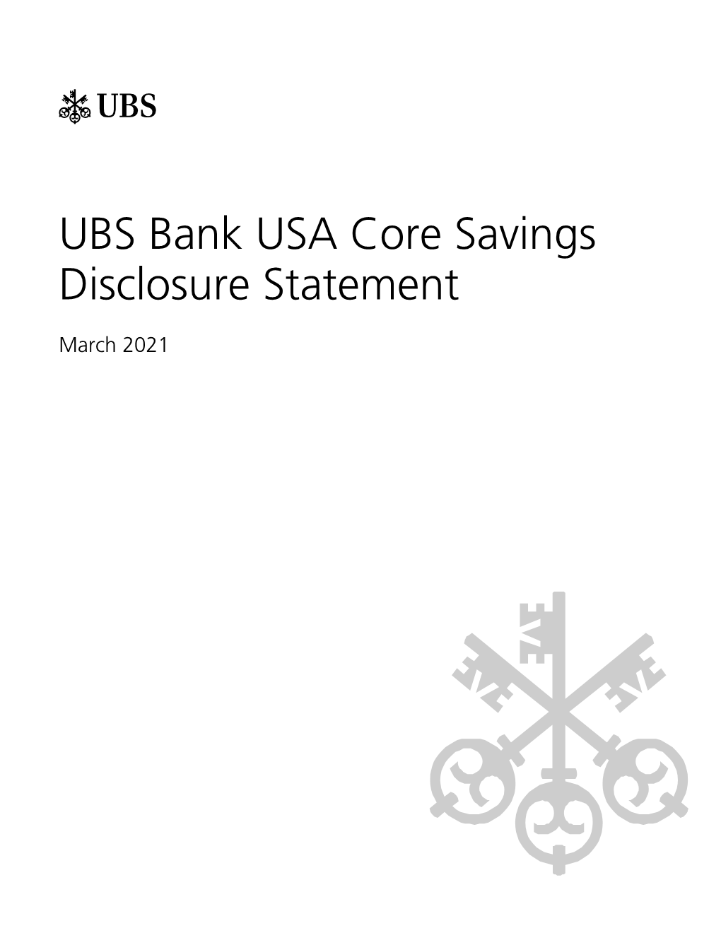 UBS Bank USA Core Savings Disclosure Statement
