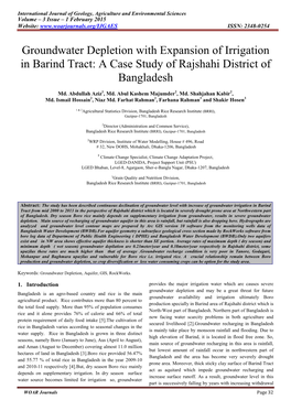 Groundwater Depletion with Expansion of Irrigation in Barind Tract: a Case Study of Rajshahi District of Bangladesh