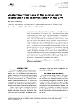 Anatomical Variations of the Median Nerve Distribution and Communication in the Arm