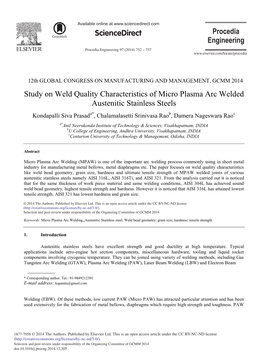 Study on Weld Quality Characteristics of Micro Plasma Arc Welded Austenitic Stainless Steels