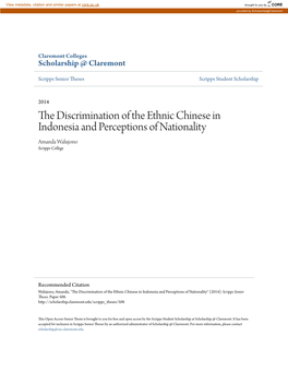 The Discrimination of the Ethnic Chinese in Indonesia and Perceptions of Nationality Amanda Walujono Scripps College