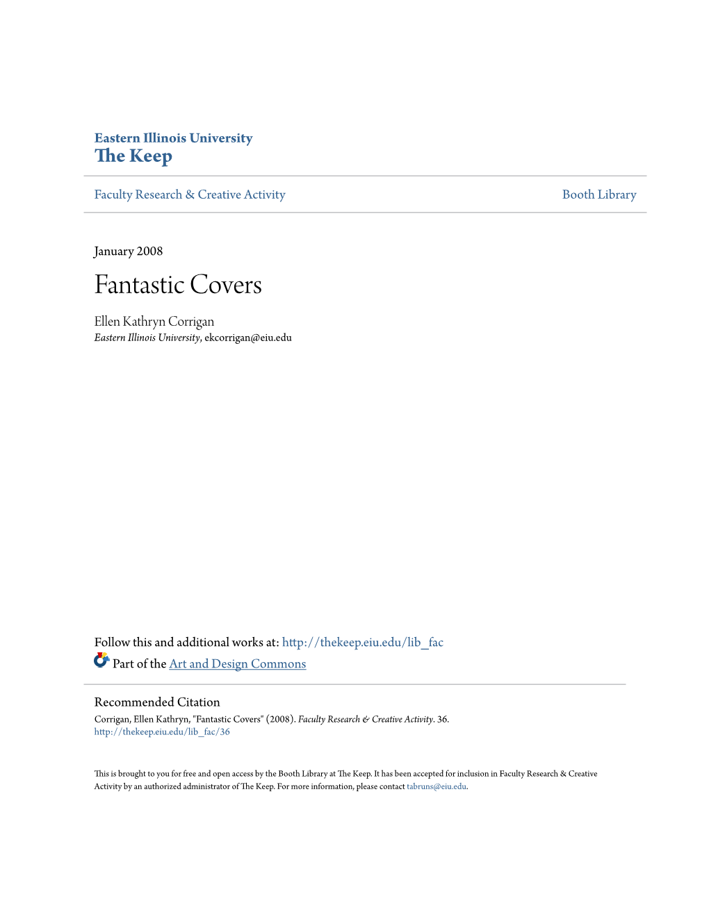 Fantastic Covers Ellen Kathryn Corrigan Eastern Illinois University, Ekcorrigan@Eiu.Edu