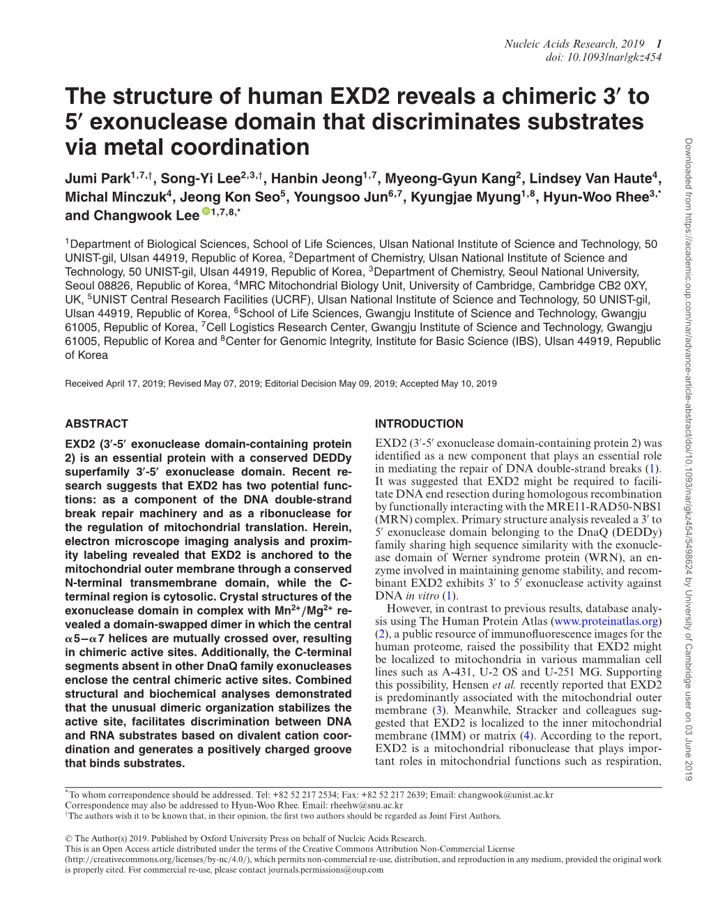 The Structure of Human EXD2 Reveals a Chimeric 3 to 5 Exonuclease