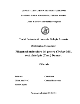 Filogenesi Molecolare Del Genere Cirsium Mill. Sect. Eriolepis (Cass.) Dumort
