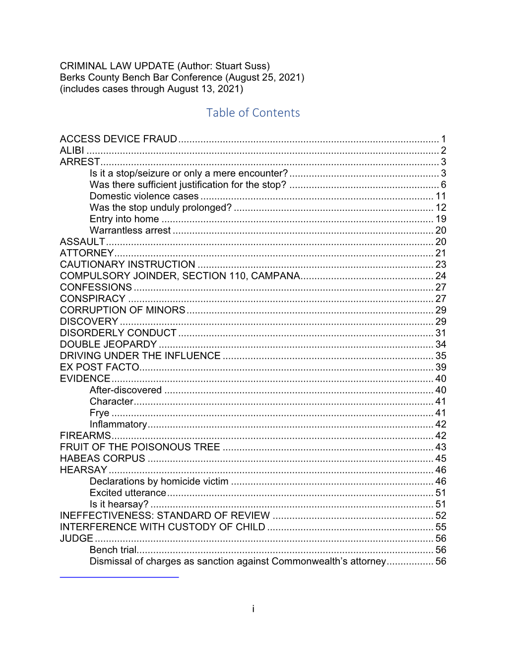 Table of Contents