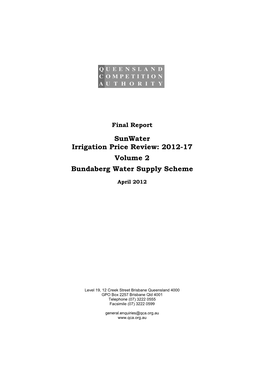 Sunwater Irrigation Price Review: 2012-17 Volume 2 Bundaberg Water Supply Scheme