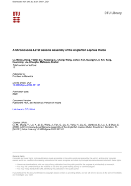 A Chromosome-Level Genome Assembly of the Anglerfish Lophius Litulon