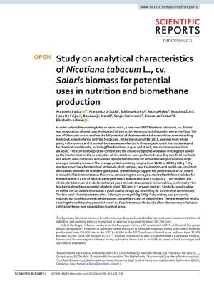 Study on Analytical Characteristics of Nicotiana Tabacum L., Cv. Solaris
