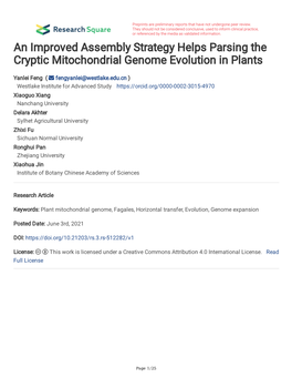 An Improved Assembly Strategy Helps Parsing the Cryptic Mitochondrial Genome Evolution in Plants