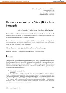 Uma Nova Ara Votiva De Viseu (Beira Alta, Portugal)