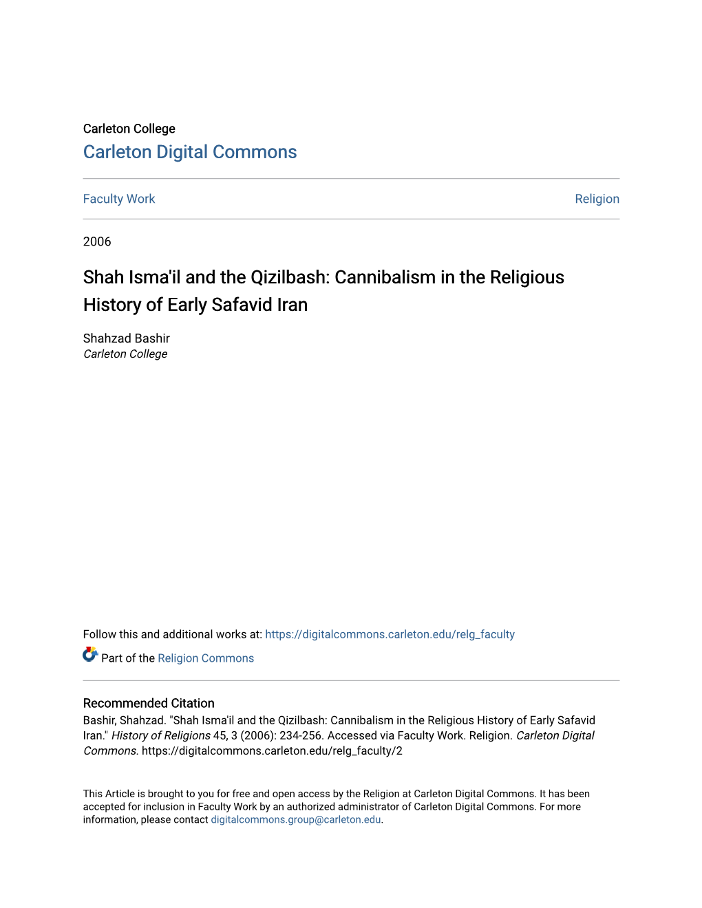 Cannibalism in the Religious History of Early Safavid Iran