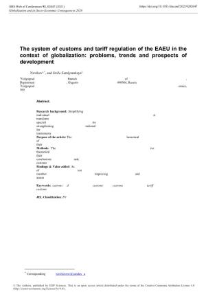 The System of Customs and Tariff Regulation of the EAEU in The