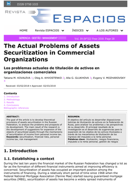 The Actual Problems of Assets Securitization in Commercial Organizations