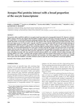 Xenopus Piwi Proteins Interact with a Broad Proportion of the Oocyte Transcriptome
