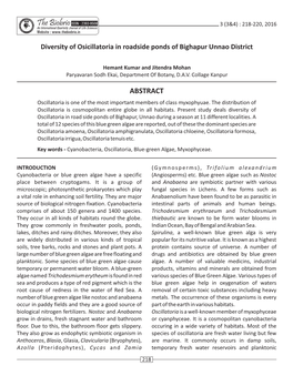 ABSTRACT Oscillatoria Is One of the Most Important Members of Class Myxophyuae