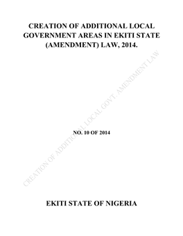 Creation of Additional Local Government Areas in Ekiti State (Amendment) Law, 2014