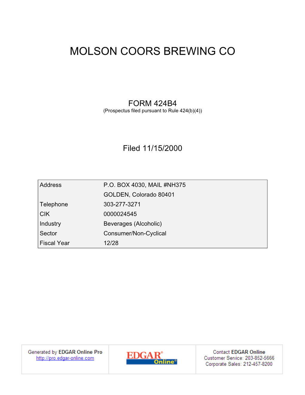 Molson Coors Brewing Co