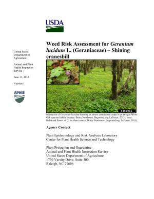 Weed Risk Assessment for Geranium Lucidum L. (Geraniaceae)