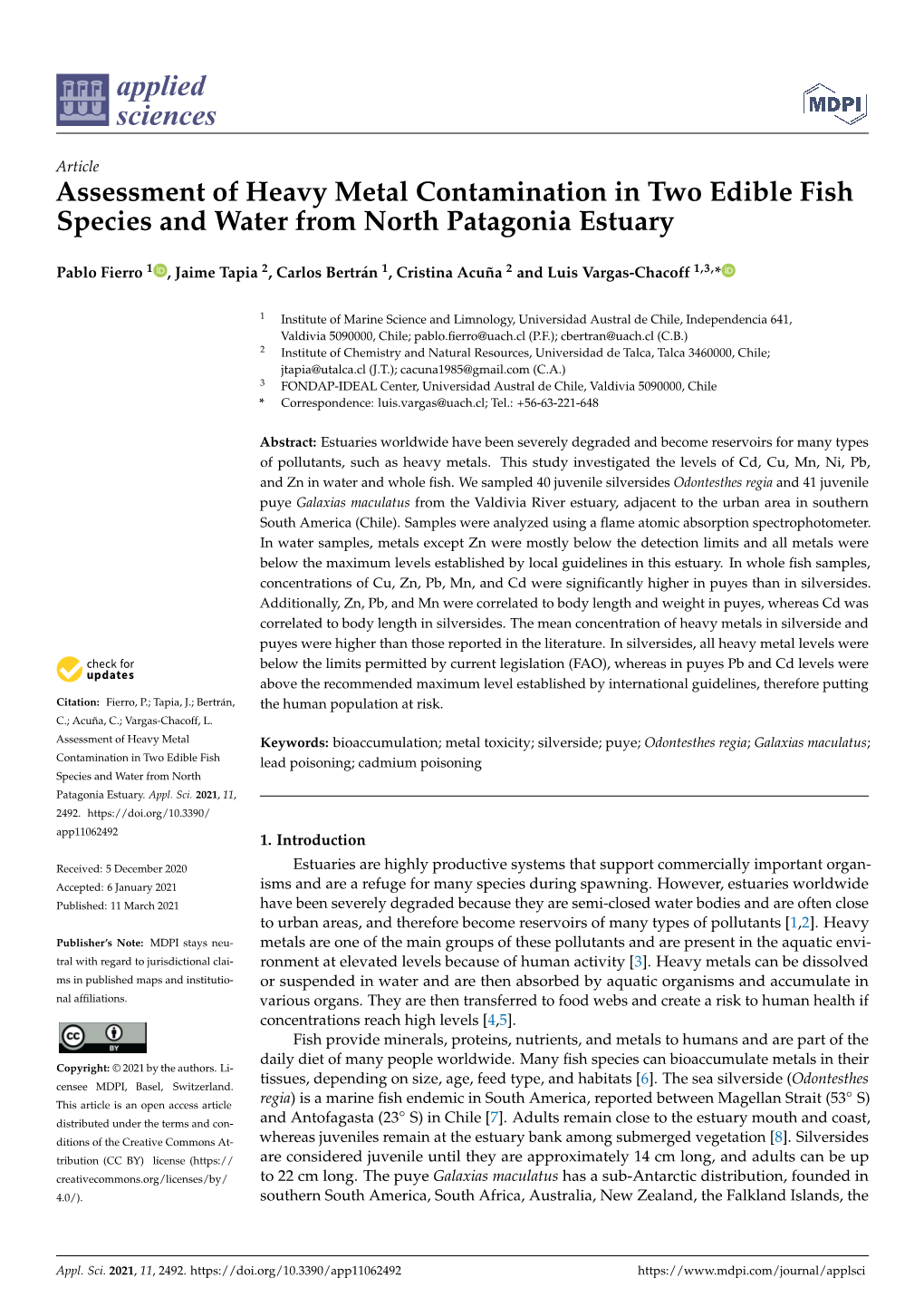 Assessment Of Heavy Metal Contamination In Two Edible Fish Species And ...