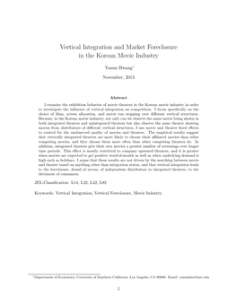 Vertical Integration and Market Foreclosure in the Korean Movie Industry