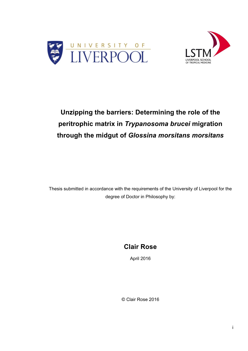 Determining The Role Of The Peritrophic Matrix In Trypanosoma Brucei Migration Through The