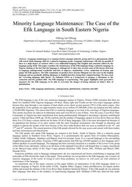 The Case of the Efik Language in South Eastern Nigeria
