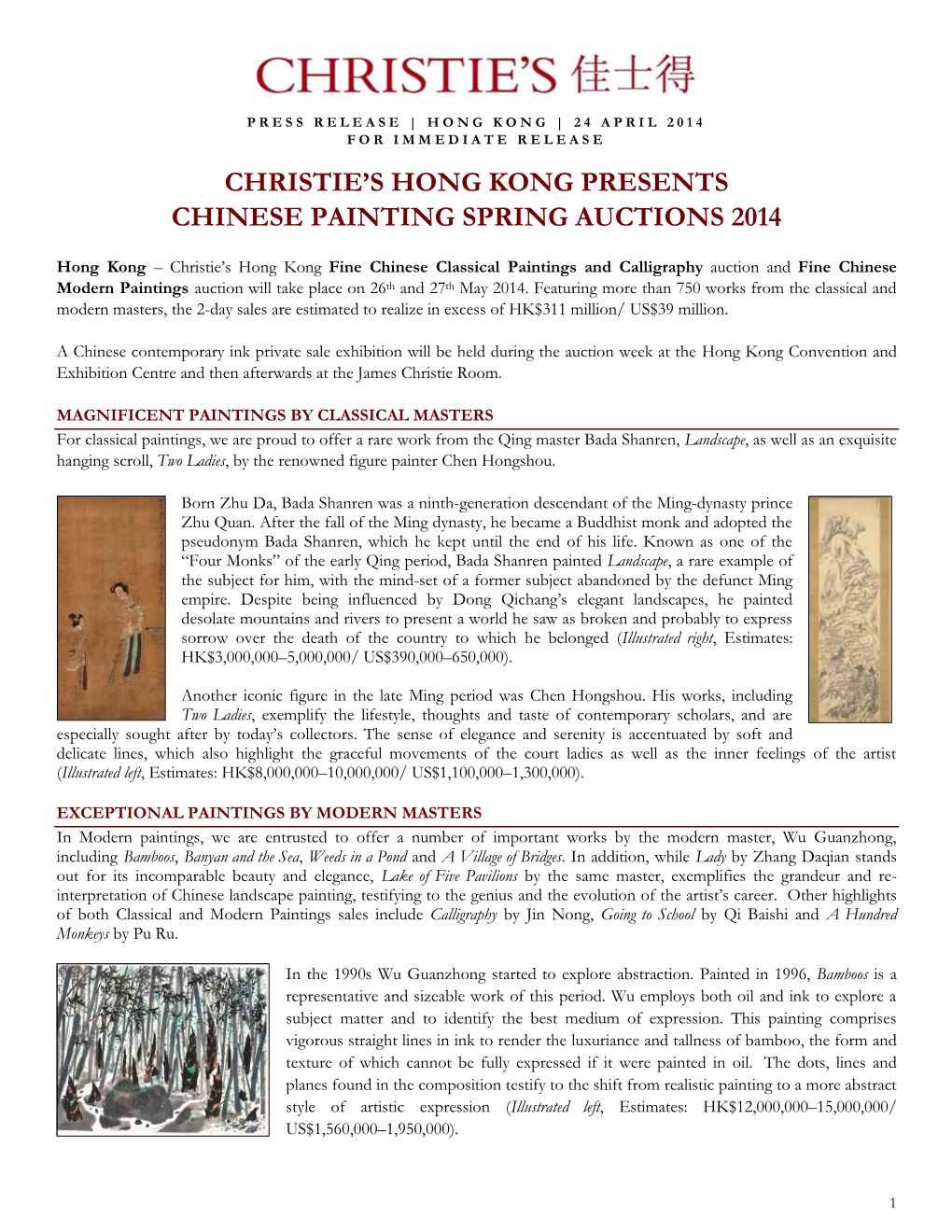 Christie's Hong Kong Presents Chinese Painting