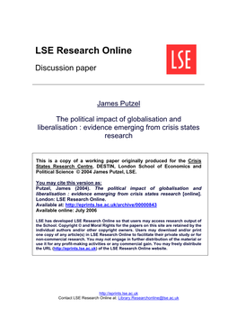 The Political Impact of Globalisation and Liberalisation: Evidence Emerging from Crisis States Research