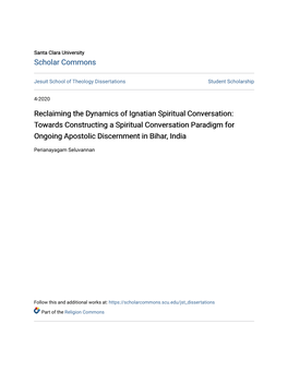 Reclaiming the Dynamics of Ignatian Spiritual Conversation: Towards Constructing a Spiritual Conversation Paradigm for Ongoing Apostolic Discernment in Bihar, India