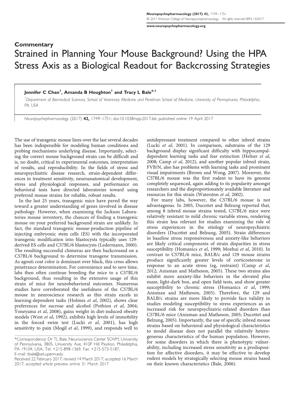 Using the HPA Stress Axis As a Biological Readout for Backcrossing Strategies