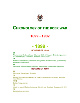 Chronology of the Boer War 1899