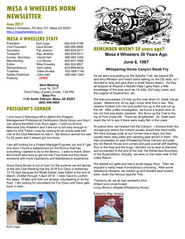 Mesa 4 Wheelers Horn Newsletter
