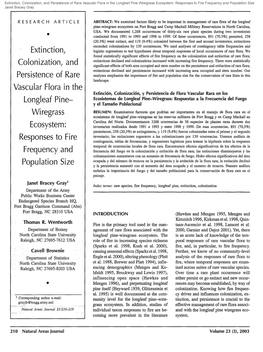 Extinction, Colonization, and Persistence of Rare Vascular Flora