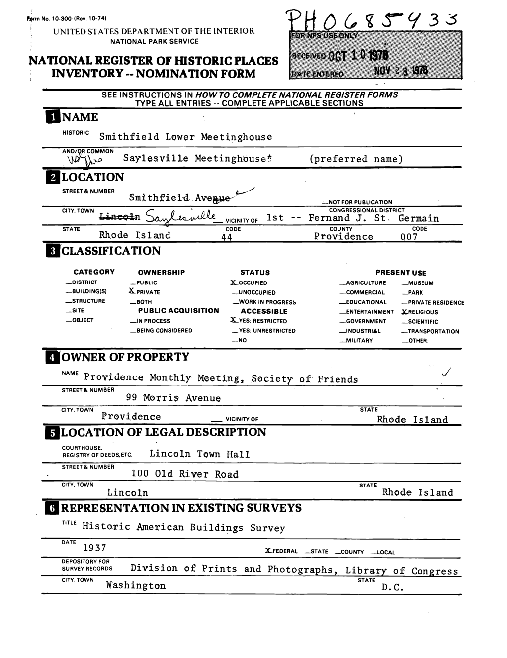 National Register of Historic Places Inventory -- Nomination Form