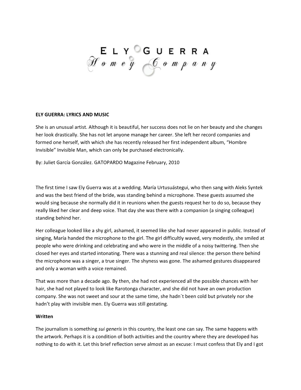 Ely Guerra: Lyrics and Music