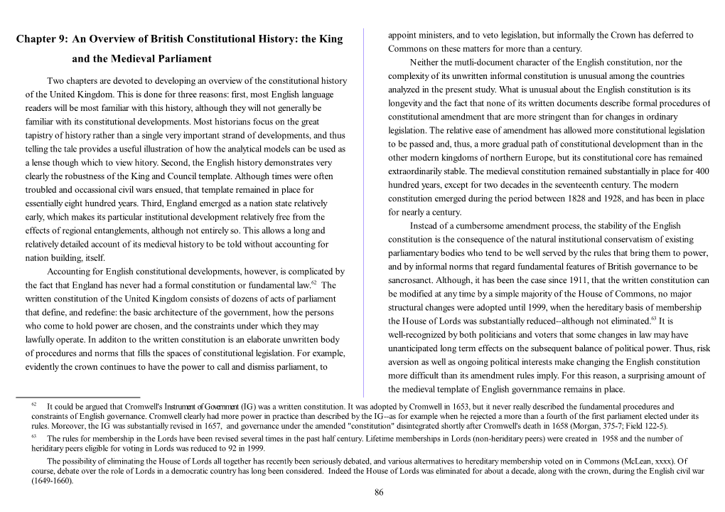 Chapter 9: an Overview of British Constitutional History: the King And