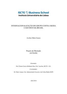 Internacionalização Do Grupo Cofina Media Caso Destak-Brasil