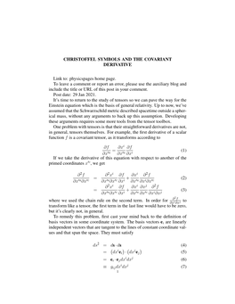 Christoffel Symbols and the Covariant Derivative