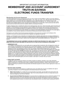 Membership and Account Agreement Truth-In-Savings Electronic Funds Transfer