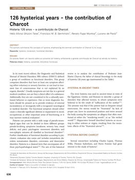 The Contribution of Charcot Histeria 126 Anos – a Contribuição De Charcot Hélio Afonso Ghizoni Teive1, Francisco M