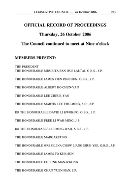 OFFICIAL RECORD of PROCEEDINGS Thursday, 26