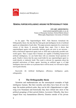Arguing the Orthogonality Thesis