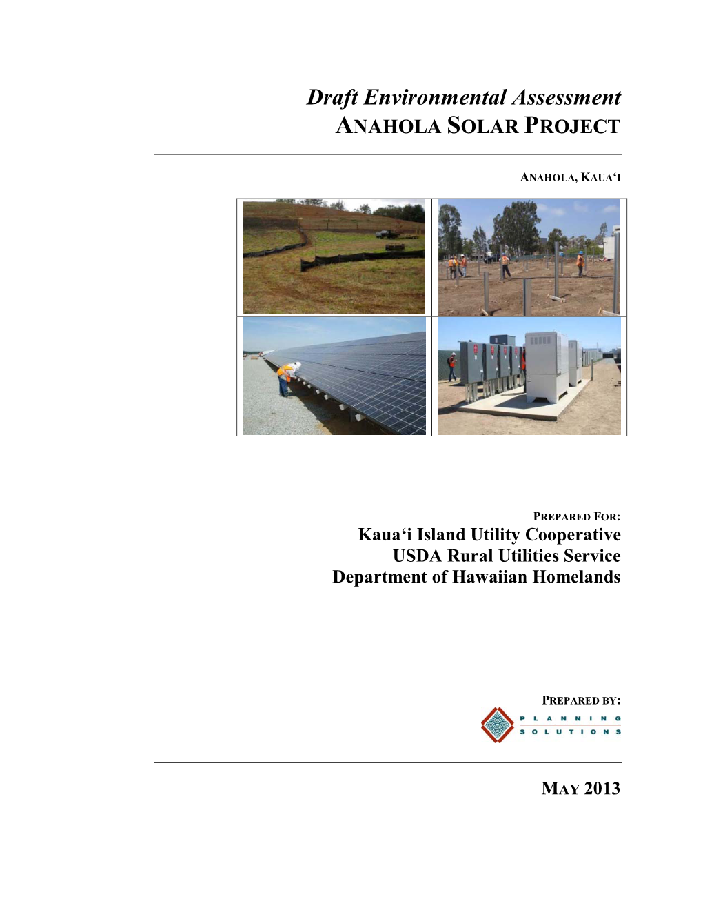 Draft Environmental Assessment ANAHOLA SOLAR PROJECT