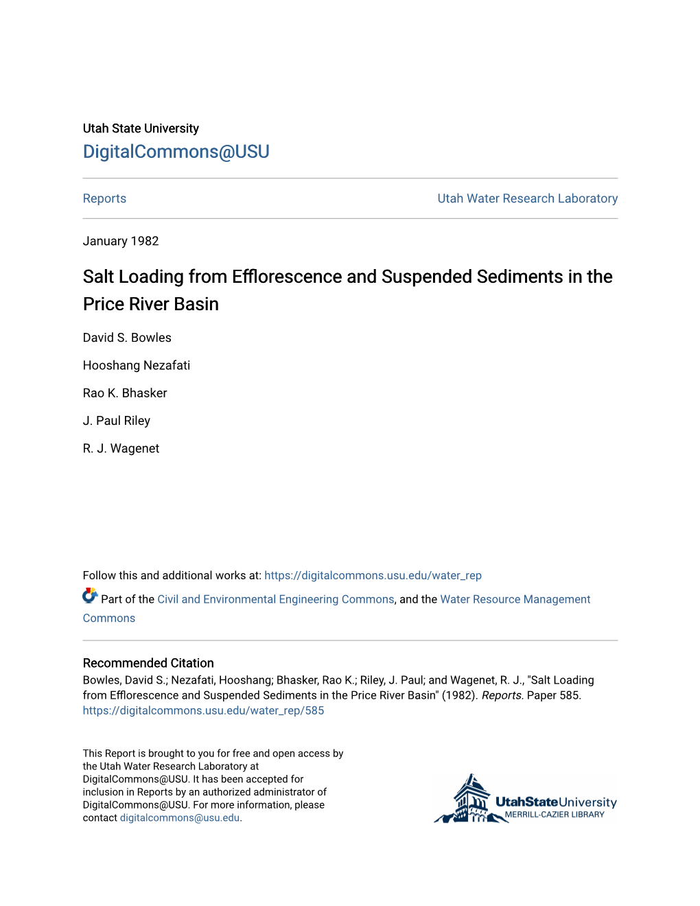 Salt Loading from Efflorescence and Suspended Sediments in the Price River Basin