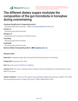 The Different Dietary Sugars Modulate the Composition of the Gut Microbiota in Honeybee During Overwintering