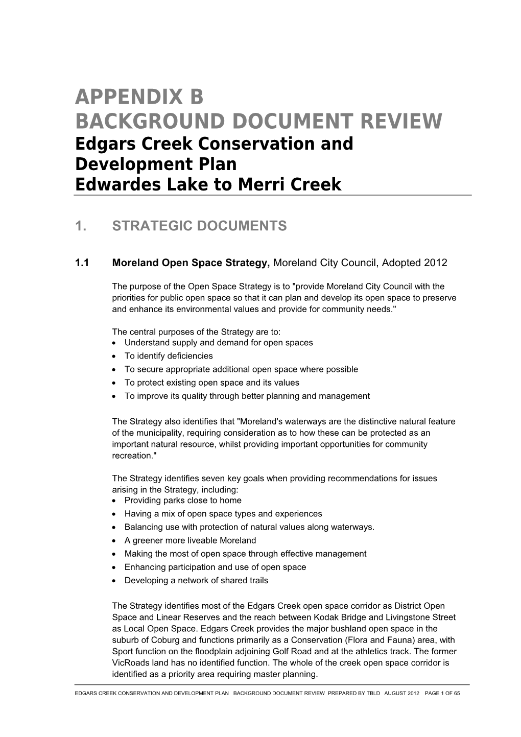 Edgars Creek Conservation and Development Plan