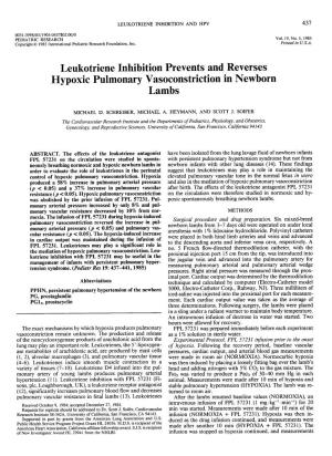 Leukotriene Inhibition Prevents and Reverses Hypoxic Pulmonary Vasoconstriction in Newborn Lambs
