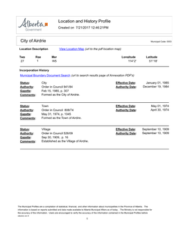 Location and History Profile City of Airdrie