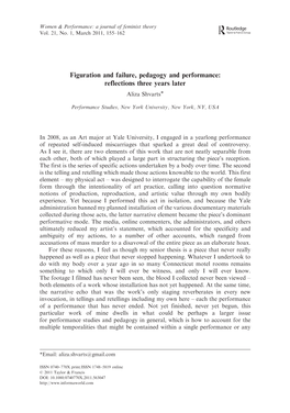 Figuration and Failure, Pedagogy and Performance: Reflections Three Years Later Aliza Shvarts*